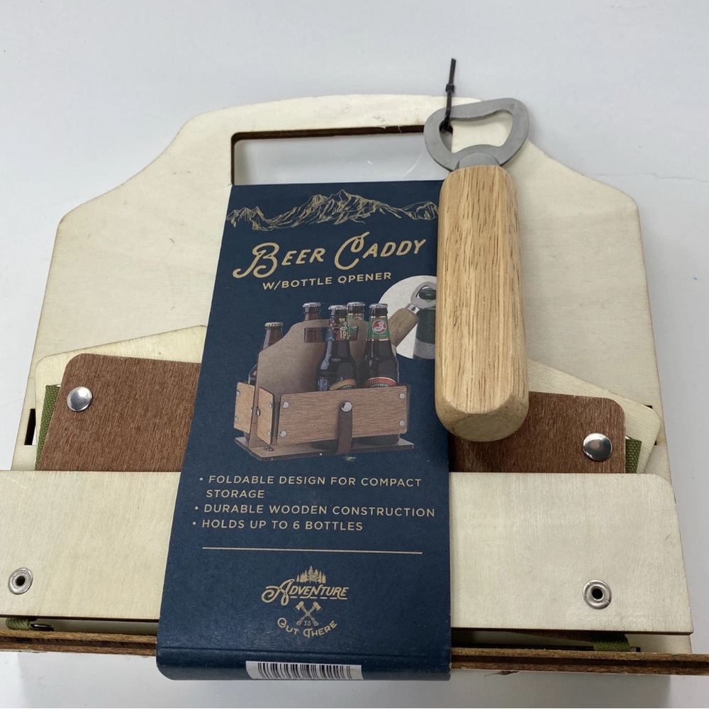 Beer Caddy with Bottle Opener - Brown and Cream